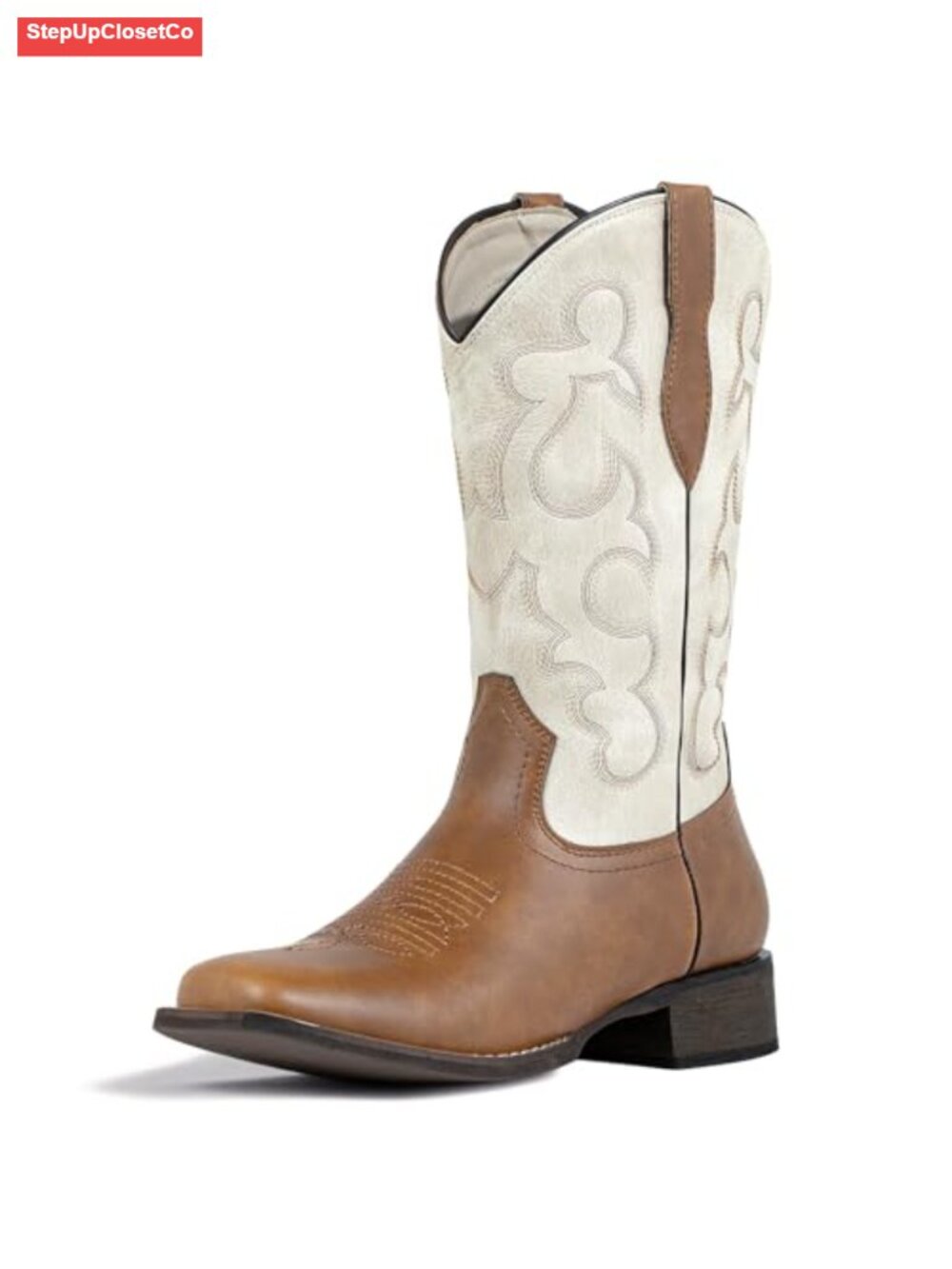 Square Toe Mid Calf Cowboy Boots Faux Leather Western